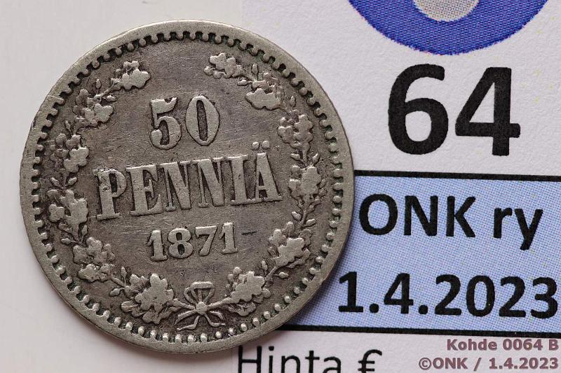 k-0064-b.jpg - Kohde 64 (kuva 2/2), lhthinta: 15 € / ei tarjouksia 50 p 1871 Ag, 320.1.1, kunto: 4