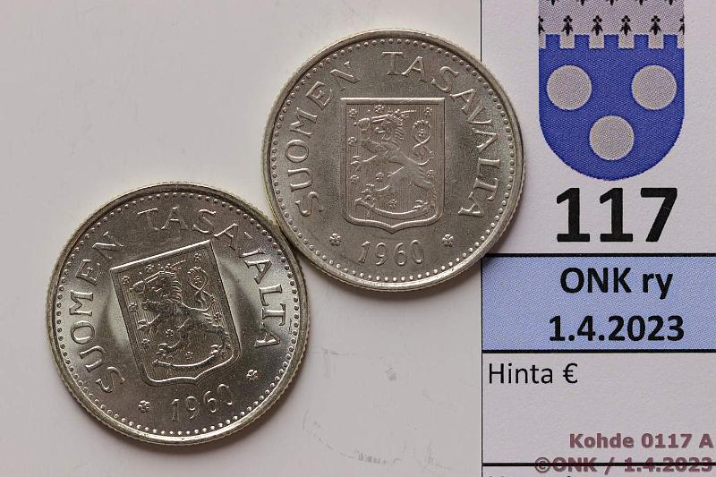 k-0117-a.jpg - Kohde 117 (kuva 1/2), lhthinta: 20 € / myyntihinta: 25 € 100 mk 1960 (2) Ag, erittin kaunis/loistelias!, kunto: 8, 9