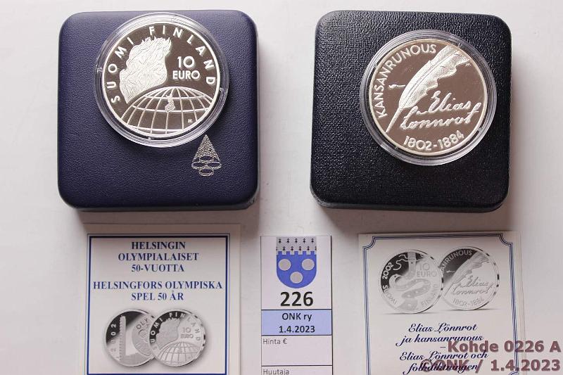 k-0226-a.jpg - Kohde 226, lhthinta: 30 € / myyntihinta: 30 € 10 € (2) 2002 Ag, Proof, Lnnrot ja H:gin olympialaiset, kotelot, tod, kunto: 10