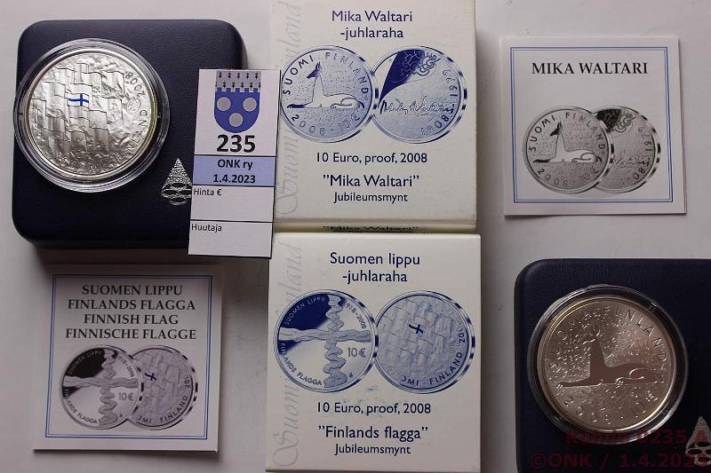 k-0235-a.jpg - Kohde 235, lhthinta: 40 € / myyntihinta: 40 € 10 € (2) 2008 Ag, Proof, Waltari ja Suomen lippu, kotelot, tod, kunto: 10