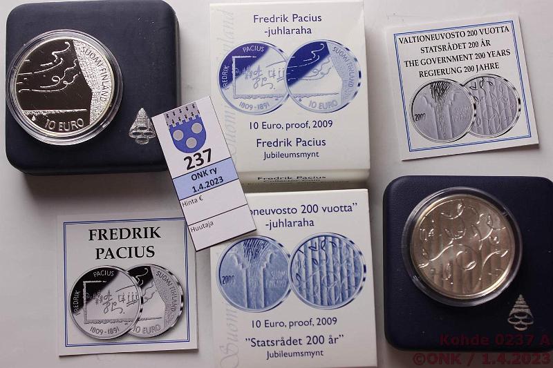 k-0237-a.jpg - Kohde 237, lhthinta: 40 € / myyntihinta: 40 € 10 € (2) 2009 Ag, Proof, Valtioneuvosto ja Pacius, kotelot, tod, kunto: 10