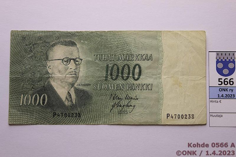 k-0566-a.jpg - Kohde 566 (kuva 1/2), lhthinta: 20 € / ei tarjouksia 1000 mk 1955 SNY 200.1.1 P4700238 WAR-Eng, 6mm rep, kunto: 4