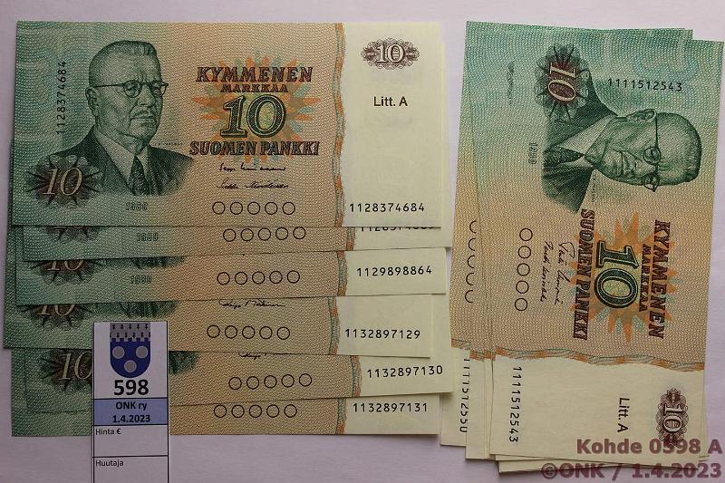 k-0598-a.jpg - Kohde 598, lhthinta: 40 € / myyntihinta: 50 € 10 mk 1980 LA (14) SNY 147.3, sarjoja 111, 128, 129 ja 132, kunto: 9-10