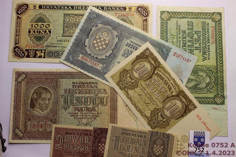 k-0752-a.jpg - Kohde 752, lhthinta: 60 € / myyntihinta: 60 € Kroatia 1 - 1000 kuna (7) 1941-43 P#2-5, 7a, 8b, 12 1, 2, 10, 100, 500, 1000(2)k, kunto: 5-9