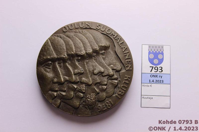 k-0793-b.jpg - Kohde 793 (kuva 2/2), lhthinta: 10 € / myyntihinta: 18 € Kauko Rsnen 1986 Br, Oulun Suomalainen Klubi 110v 1876, kunto: 9