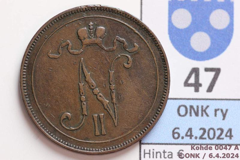 k-0047-a.jpg - Kohde 47 (kuva 1/2), lhthinta: 30 € / myyntihinta: 32 € 10 p 1898 Eprvja, noin 30 asteen meistinkiertym, kunto: 3/4