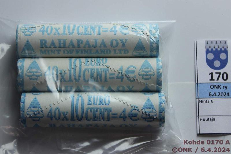 k-0170-a.jpg - Kohde 170, lhthinta: 15 € / myyntihinta: 15 € 10 c 2000-01 (3) Suomi -00, -01 + sokkorulla, kunto: 9