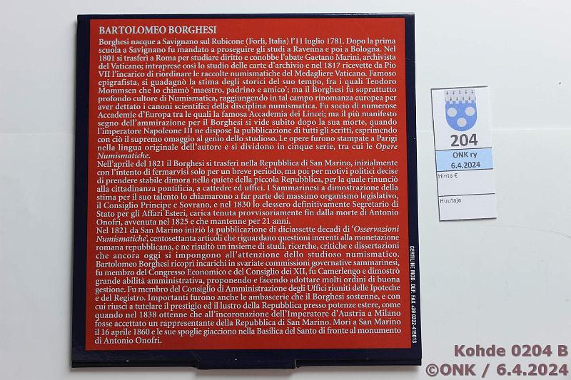 k-0204-b.jpg - Kohde 204 (kuva 2/2), lhthinta: 20 € / myyntihinta: 72 € 2 € 2004 San Marino kansissa, Borghesi, kunto: 9