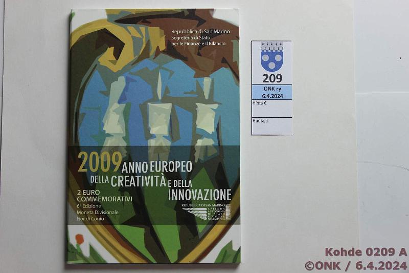 k-0209-a.jpg - Kohde 209 (kuva 1/2), lhthinta: 20 € / myyntihinta: 20 € 2 € 2009 San Marino kansissa, Luovuus ja innovointi, kunto: 9