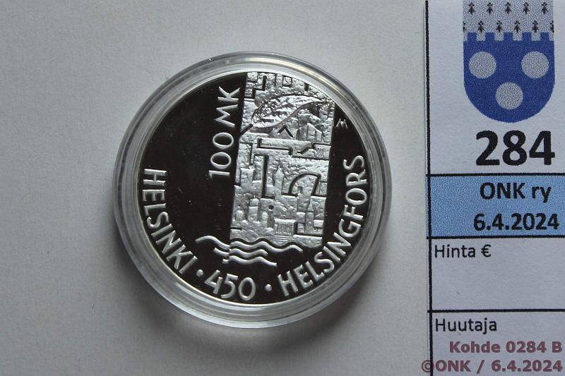 k-0284-b.jpg - Kohde 284 (kuva 2/2), lhthinta: 30 € / myyntihinta: 30 € 100 mk 2000 Ag, Proof, Helsinki 450 v, kaps, kunto: 10