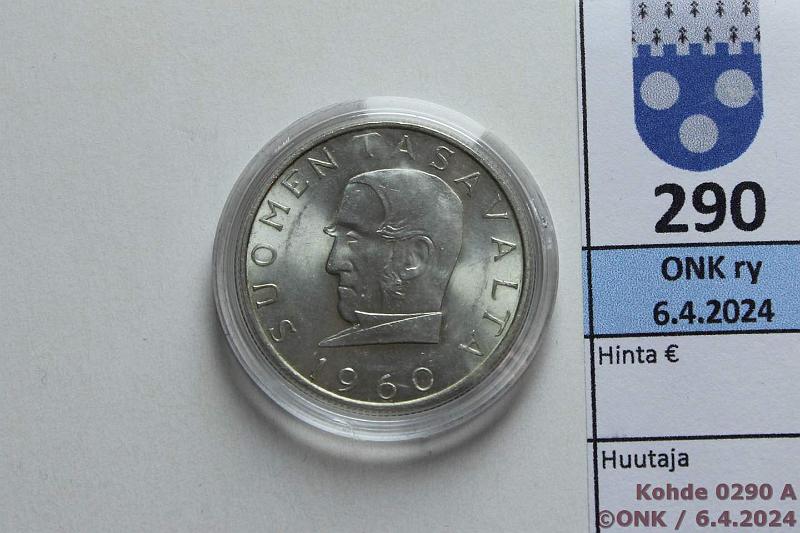 k-0290-a.jpg - Kohde 290 (kuva 1/2), lhthinta: 10 € / myyntihinta: 10 € 1000 mk 1960 Ag, hnja, kaps, kunto: 9