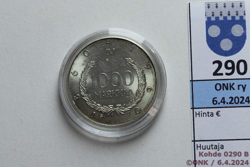 k-0290-b.jpg - Kohde 290 (kuva 2/2), lhthinta: 10 € / myyntihinta: 10 € 1000 mk 1960 Ag, hnja, kaps, kunto: 9