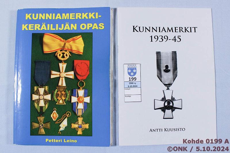 k-0199-a.jpg - Kohde 199 (kuva 1/2), lhthinta: 8 € / myyntihinta: 8 € Leino, Petteri Kunniamerkkikerilijn opas (2006) + Kuusisto, Antti Kunniamerkit 1939-45 -luettelo (2010). Lkmj., kunto: 8, 9