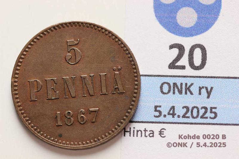 k-0020-b.jpg - Kohde 20 (kuva 2/2), lhthinta: 50 € 5 p 1867 Terv lynti, kunto: 6/7