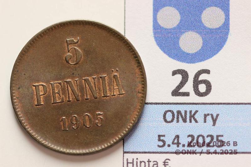 k-0026-b.jpg - Kohde 26 (kuva 2/2), lhthinta: 50 € 5 p 1905 Hieman leimakiitoa, kunto: 7