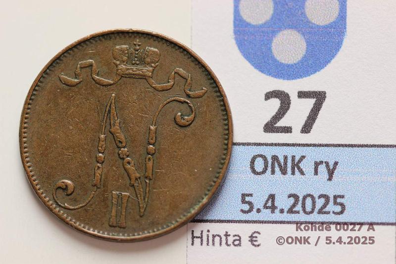 k-0027-a.jpg - Kohde 27 (kuva 1/2), lhthinta: 15 € 5 p 1910, kunto: 4