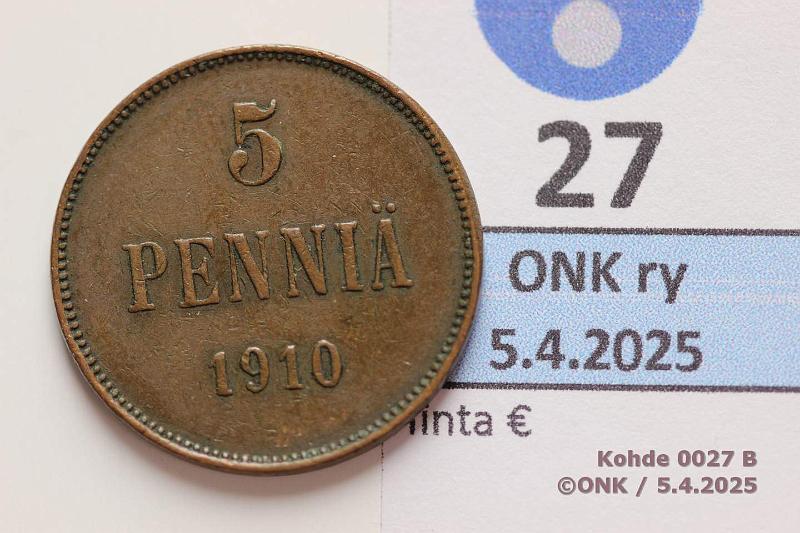 k-0027-b.jpg - Kohde 27 (kuva 2/2), lhthinta: 15 € 5 p 1910, kunto: 4