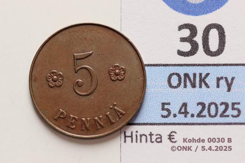 k-0030-b.jpg - Kohde 30 (kuva 2/2), lhthinta: 80 € 5 p 1918 KV II SNY 94.2, kunto: 6