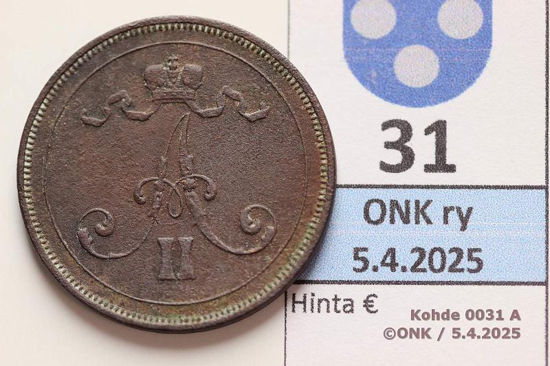 k-0031-a.jpg - Kohde 31 (kuva 1/2), lhthinta: 50 € 10 p 1875 Ehjt reunat, pinta jnkv korrodoitunut, kunto: 3/5