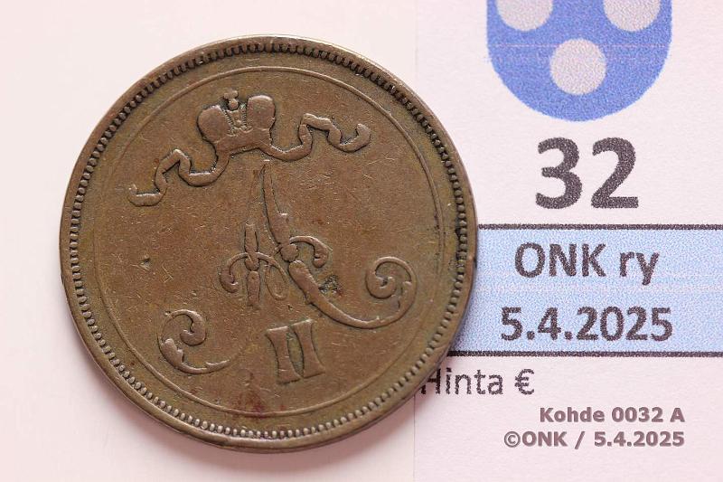 k-0032-a.jpg - Kohde 32 (kuva 1/2), lhthinta: 10 € 10 p 1876 SNY 148.1.2 Prvja, kunto: 3