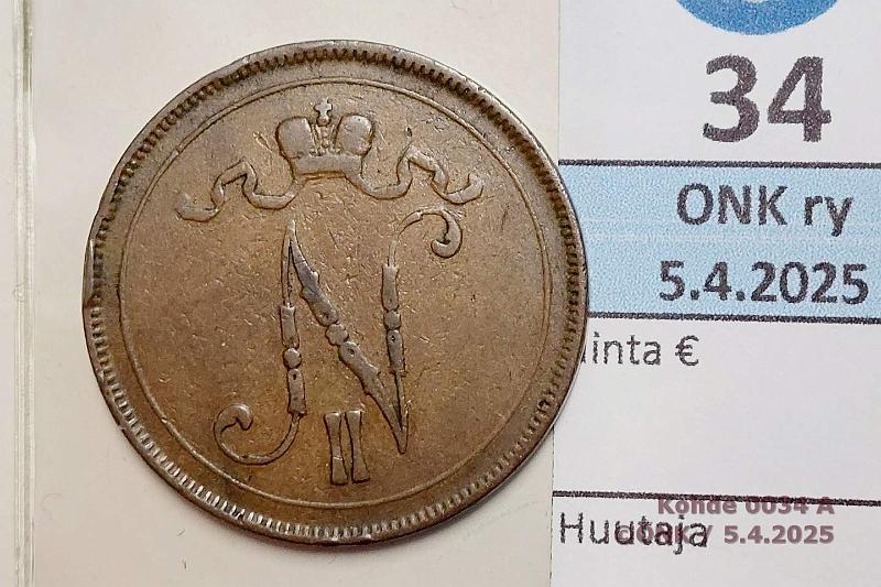 k-0034-a.jpg - Kohde 34 (kuva 1/2), lhthinta: 30 € 10 p 1898 Eprvja, lievsti kiertynyt meisti, kunto: 3