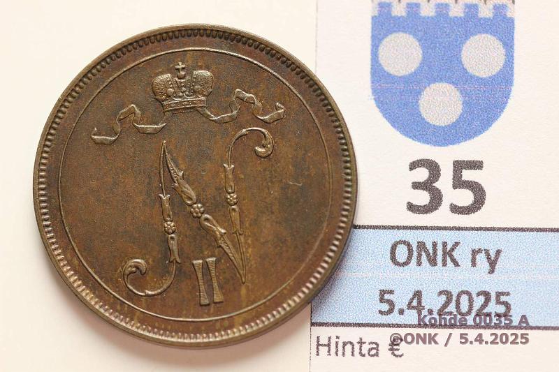 k-0035-a.jpg - Kohde 35 (kuva 1/2), lhthinta: 200 € 10 p 1898 Tumma kiilto, ns. jalopatina. Hyv kunto tlle v:lle!, kunto: 8