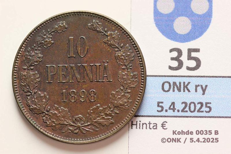 k-0035-b.jpg - Kohde 35 (kuva 2/2), lhthinta: 200 € 10 p 1898 Tumma kiilto, ns. jalopatina. Hyv kunto tlle v:lle!, kunto: 8