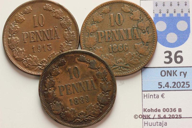 k-0036-b.jpg - Kohde 36 (kuva 2/2), lhthinta: 5 € 10 p 1865, -89, 1913 (-13 lpuhd), kunto: 3, 4, 6