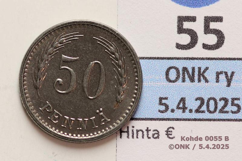 k-0055-b.jpg - Kohde 55 (kuva 2/2), lhthinta: 10 € 50 p 1943 Fe. Loistelias!, kunto: 9