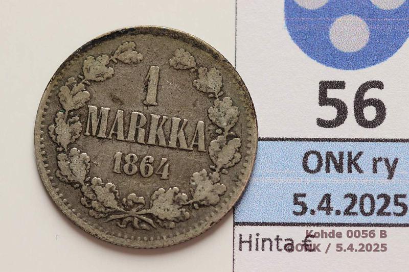 k-0056-b.jpg - Kohde 56 (kuva 2/2), lhthinta: 40 € 1 mk 1864 SNY 397.1.1.1 Ag. Vanha rihlaus, kunto: 3