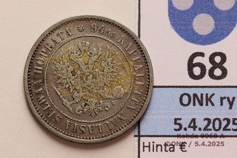 k-0068-a.jpg - Kohde 68 (kuva 1/2), lhthinta: 5 € 1 mk 1874 Ag, kunto: 4/5