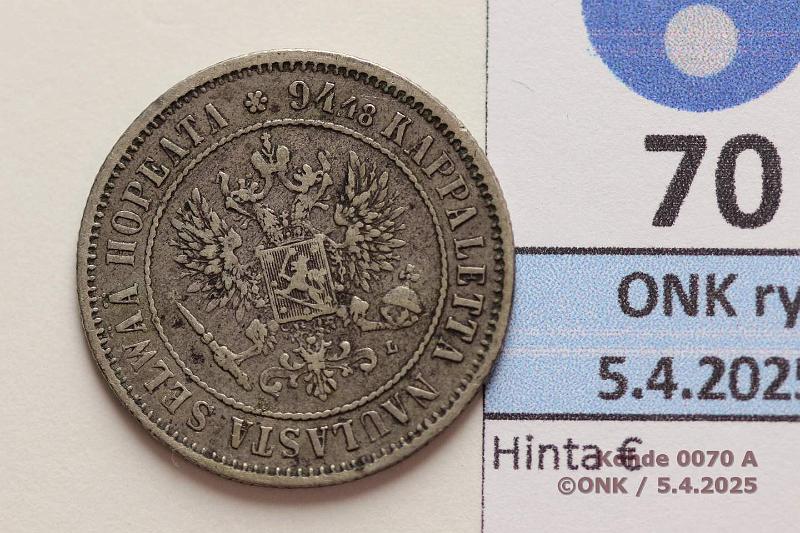 k-0070-a.jpg - Kohde 70 (kuva 1/2), lhthinta: 5 € 1 mk 1890 Ag. Likaa, kunto: 5