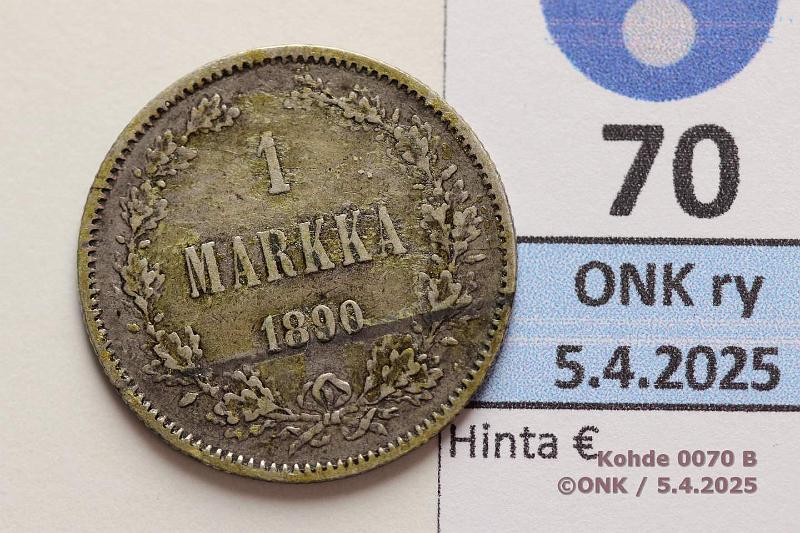 k-0070-b.jpg - Kohde 70 (kuva 2/2), lhthinta: 5 € 1 mk 1890 Ag. Likaa, kunto: 5