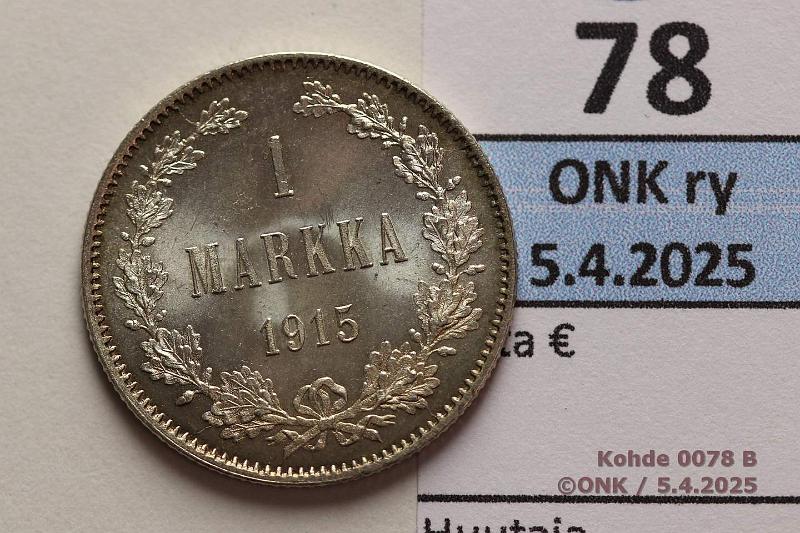 k-0078-b.jpg - Kohde 78 (kuva 2/2), lhthinta: 8 € 1 mk 1915 Ag. Loistelias!, kunto: 9