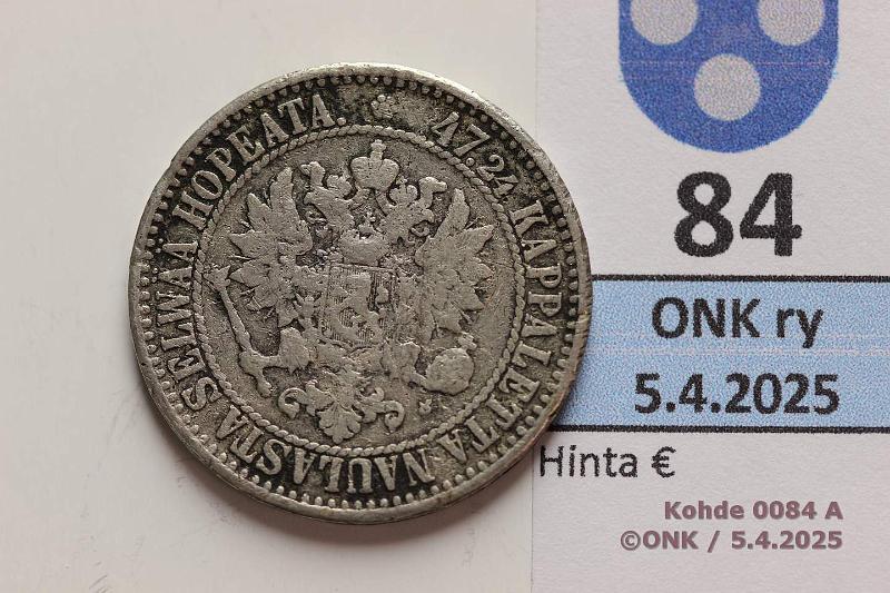 k-0084-a.jpg - Kohde 84 (kuva 1/2), lhthinta: 10 € 2 mk 1865 SNY 493.1.2 Ag, kunto: 3