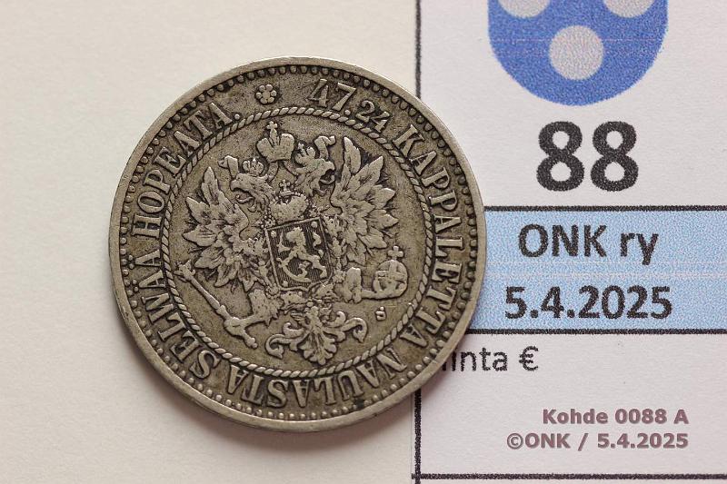 k-0088-a.jpg - Kohde 88 (kuva 1/2), lhthinta: 20 € 2 mk 1866 SNY 494.1.1 Ag, kunto: 5