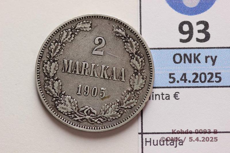 k-0093-b.jpg - Kohde 93 (kuva 2/2), lhthinta: 130 € 2 mk 1905 Ag. Likaa, ap naarmu, kunto: 4