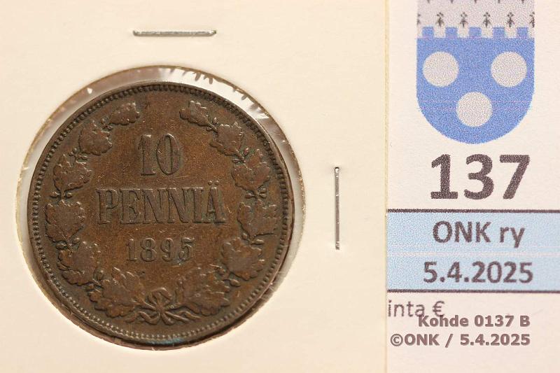 k-0137-b.jpg - Kohde 137 (kuva 2/2), lhthinta: 10 € 10 p 1895 Kiertynyt meisti n. 10, kunto: 3