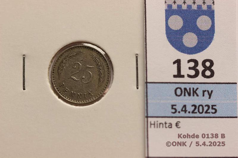 k-0138-b.jpg - Kohde 138 (kuva 2/2), lhthinta: 15 € 25 p 1925 Kiertynyt meisti n. 45, kunto: 6