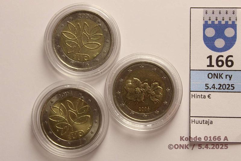 k-0166-a.jpg - Kohde 166 (kuva 1/2), lhthinta: 75 € 2 € (3) Suomi 2004, -06 Risuraha(2) + -06 vr kartta, kapselit, kunto: 7-8