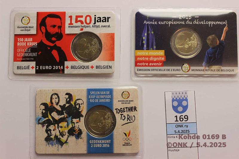 k-0169-b.jpg - Kohde 169 (kuva 2/2), lhthinta: 27 € 2 € (3) Belgia 2014, -15, -16 Kyttjuhlarahat korteissa, kunto: 9