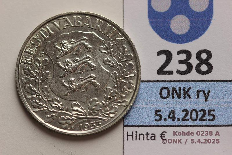 k-0238-a.jpg - Kohde 238 (kuva 1/2), lhthinta: 70 € Eesti 1 kr 1933 KM#14 Ag, 6g/500. 10. Song Festival, kunto: 9