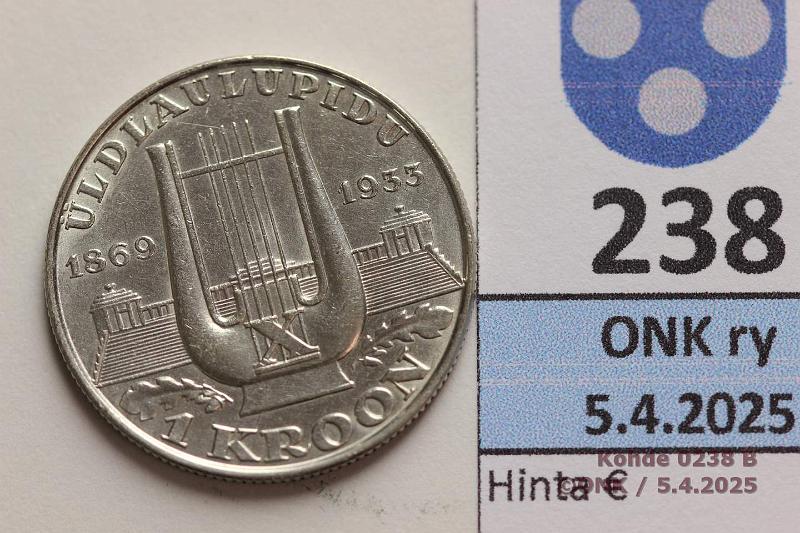 k-0238-b.jpg - Kohde 238 (kuva 2/2), lhthinta: 70 € Eesti 1 kr 1933 KM#14 Ag, 6g/500. 10. Song Festival, kunto: 9