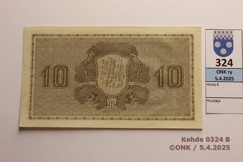 k-0324-b.jpg - Kohde 324 (kuva 2/2), lhthinta: 40 € 10 mk 1922 SNY 143.1 R0102427 RYT-The, harv ak-pari (v), kunto: 7