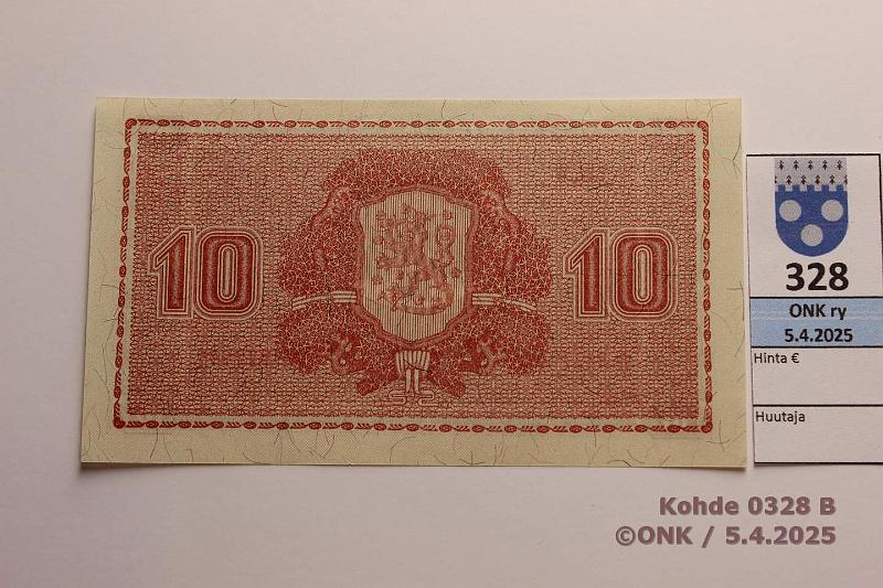 k-0328-b.jpg - Kohde 328 (kuva 2/2), lhthinta: 10 € 10 mk 1945 LB SNY 145.2.1 O3677545 KEK-Car, kunto: 9