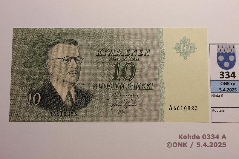 k-0334-a.jpg - Kohde 334, lhthinta: 40 € 10 mk 1963 SNY 146.1.3 A6610823 SIM-AAs, vl 2, kunto: 10