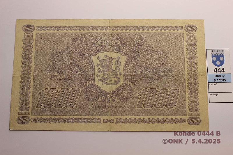 k-0444-b.jpg - Kohde 444 (kuva 2/2), lhthinta: 70 € 1000 mk 1945 LA SNY 199.1.1 C4022344 RAI-Als, kunto: 5