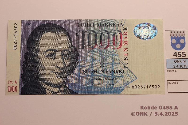 k-0455-a.jpg - Kohde 455 (kuva 1/2), lhthinta: 80 € 1000 mk 1986 LA SNY 201.3.1 8023716502 PU II-Ko2, kunto: 6