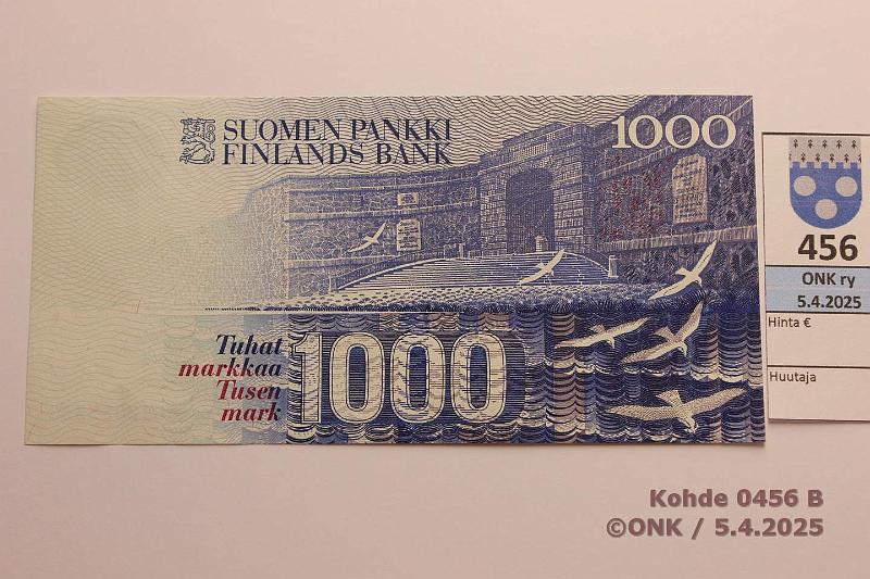 k-0456-b.jpg - Kohde 456 (kuva 2/2), lhthinta: 120 € 1000 mk 1986 LA SNY 201.3.1 8012023385 HOL-H2, ei taitteita, kunto: 8