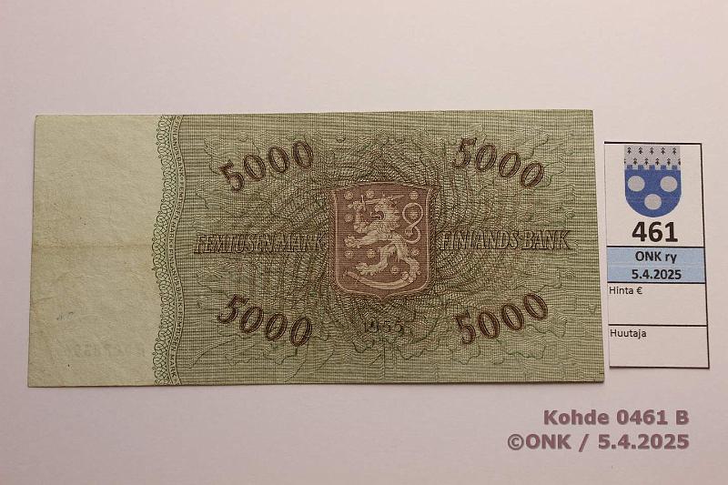 k-0461-b.jpg - Kohde 461 (kuva 2/2), lhthinta: 130 € 5000 mk 1955 SNY 205.1.1 A0038396 FIE-Lei, harv ak-pari (v), km, sil, neulanreik, kunto: 4